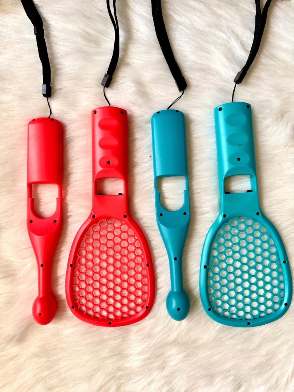 Nintendo Switch Compatible Joy Con Tennis Racket Set Blue Red Sports Grip - Picture 2 of 3